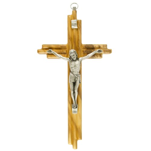 Olive wood crucifix with metal Jesus figure