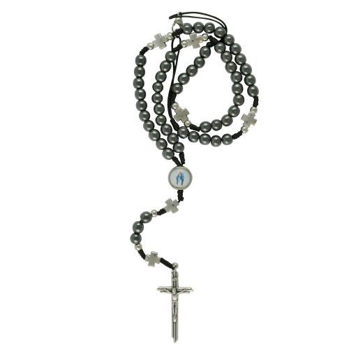 Rosenkranzkette aus Hämatit mit Kreuzen und Gnadenspenderin