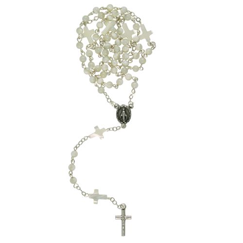 Square mother-of-pearl rosary with Our Father bead in the shape of a cross