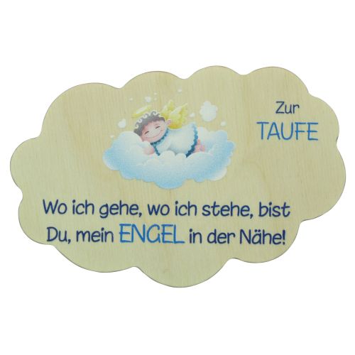 Schutzengel auf Wolke aus Holz zur Taufe, blau