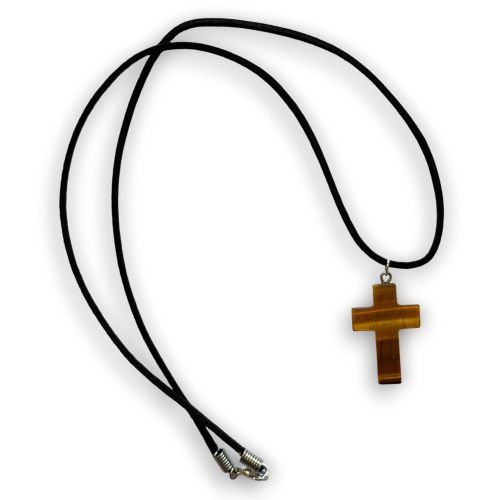 Kreuz aus Tigerauge mit Kordel und Kettenverschluss