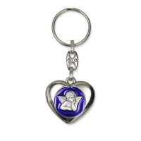 Keyring pendant heart with angel blue