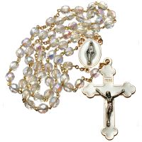 Rosenkranz Immaculata, kristall, weißes Kreuz