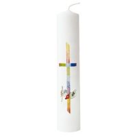 Communion candle "Rainbow cross" with musical notes