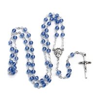 Rosary made of glass, small light blue iridescent