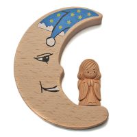 Wooden element moon with angel