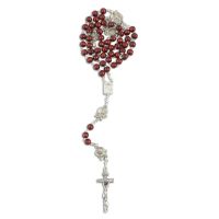 Wooden Lourdes rosary with roses, wine red