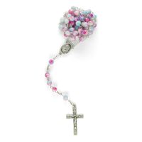 Rosary marbled glass bead, pink and turquoise