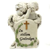 Grave decoration Angel couple mourning at the stone "in silent remembrance"