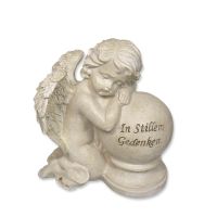 Angel kneeling by the globe "In silent memory"