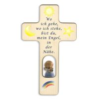 Children's cross with wooden angel II, blue