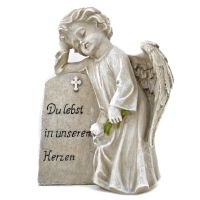 Grabschmuck Engel am Stein "Du lebst in unserem Herzen"