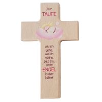 Kinderkreuz zur Taufe mit Engelchen in rosa 15 cm