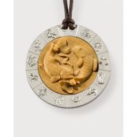 Zodiac sign Pisces, pendant genuine silver &amp; wood