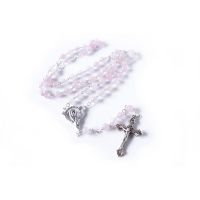 Rose quartz rosary with metal cross