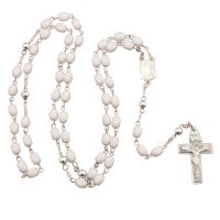 Glass rosary, white rectangular bead