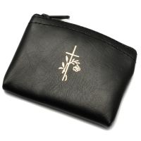 Rosenkranzetui Kreuz mit Rose, schwarz