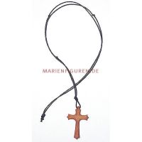 Olive wood cross with leather strap