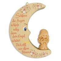 Wooden moon with clay angel "Close your eyes"