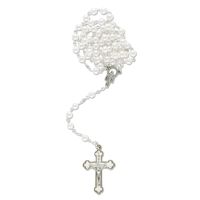 Rosary artificial pearl, white with enamel cross