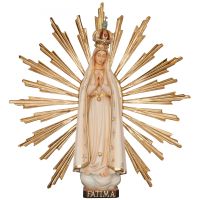 Madonna von Fatima mit Krone und großem Heiligenschein aus Holz