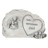 Grabschmuck Stein mit betendem Engel und Herz "Wir vermissen Dich"