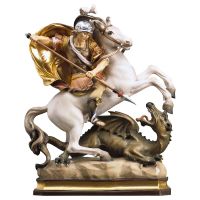 St. George on horseback with wooden dragon