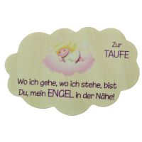 Schutzengel auf Wolke aus Holz zur Taufe, rosa