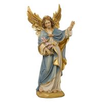 Wooden guardian angel with lilies, 15 cm