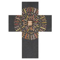 Cross "Jesus shines in our midst", red and orange