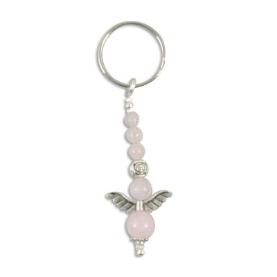 Angel" keyring pendant, rose quartz silver-colored