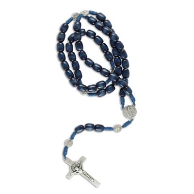 Wooden rosary, Benedictus blue pearl