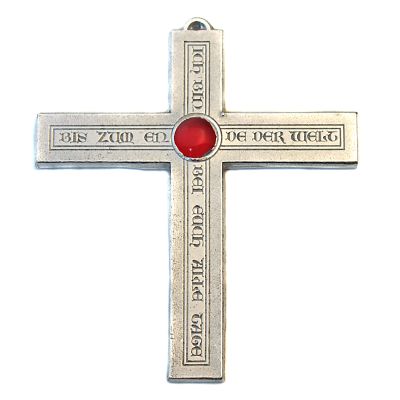 Pewter cross "I am with you", red