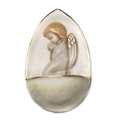 Holy water kettle, praying angel, pink