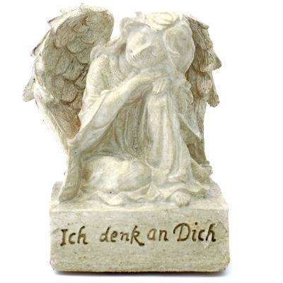 Grave decoration angel crouching "I think of you" left