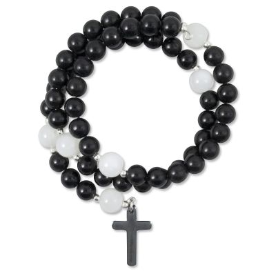 Wickelarmband mit schwarzen Perlen und Kreuz