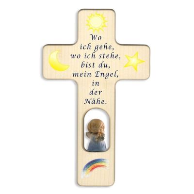 Children's cross with wooden angel II, blue