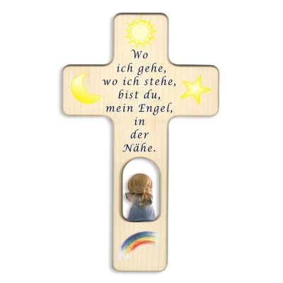 Kinderkreuz mit Holzengel II, blau