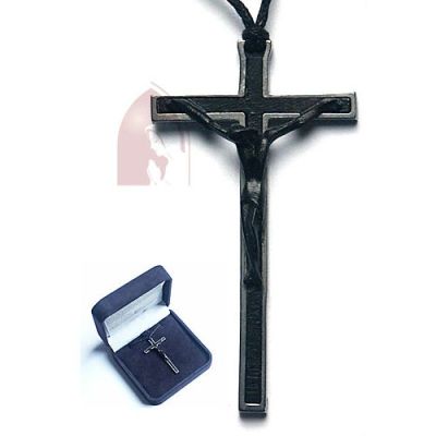 Chain with cross in black stained steel