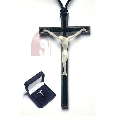 Kette mit Kreuz aus Taguanuss, Stahl, nur weiß