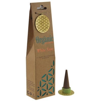 Incense cone white sage, incl. metal flower of life