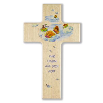 Children's cross guardian angel "we take care of you", natural