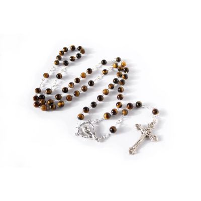 Rosary tiger's eye with metal cross