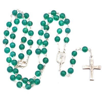 Rosary agate green, silver-plated and rhodium-plated