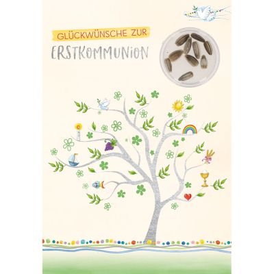 Congratulations card for communion with sunflower seeds