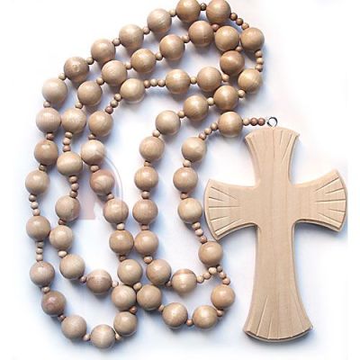 Wooden wall rosary, light-colored intermediate bead