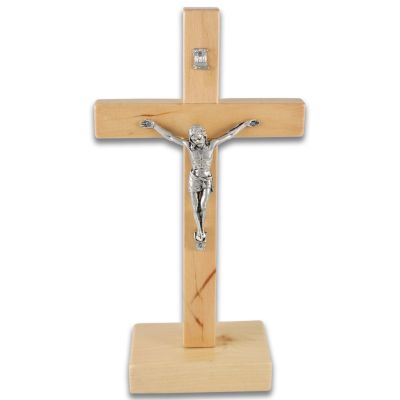 Stehkreuz aus Erlenholz natur lackiert mit Metallkörper