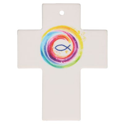 Cross God bless you, colorful with fish motif