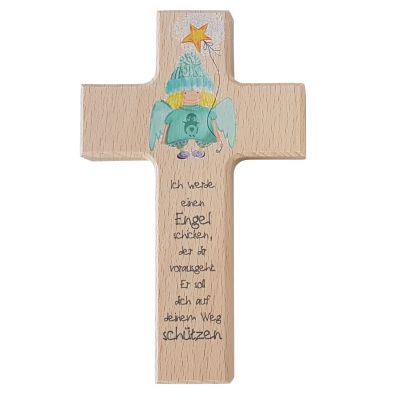 Kinderkreuz mit Schutzengel und Sternenballon, 15 cm