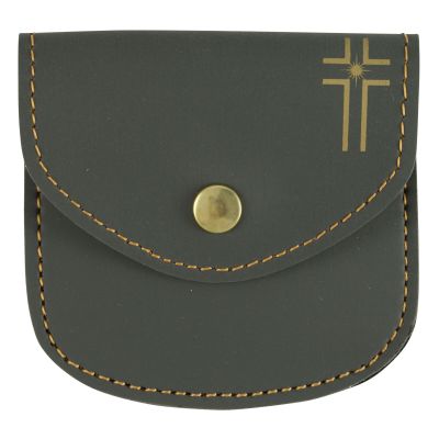 Faux leather rosary case with cross print, gray